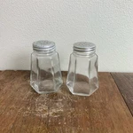 Vintage Faceted Blown Glass Galvanized Aluminum Diner Salt And Pepper Shakers. Fixed Price $17.10.