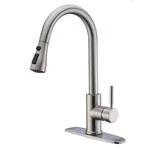 Wewe Single Handle High Arc Brushed Nickel Pull Out Kitchen Faucet. Fixed Price $76.24.