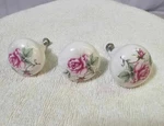 3 Vtg Ceramic Drawer Cabinet Door Pull Knob Handle White Round W/ Pink Rose. Fixed Price $25.00.