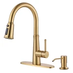 Kitchen Faucet Pull Down Sprayer High Arc Single Handle Gold 3 Mode Deck Plate. Fixed Price $104.97.