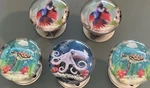 Set Of 5 Glass Cabinet Knobs With Ocean Animal Designs, Polished, Multicolor. Fixed Price $28.00.