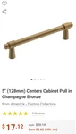 Amerock BP36859CZ Destine 128MM - Pulls Cabinet Hardware Champagne Bronze New. Fixed Price $125.00.