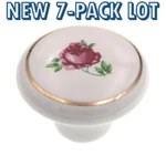 7-PACK Lot Amerock 221WHT Classic 1-1/2" White Ceramic Cabinet Knob Rose Floral. Fixed Price $14.05.