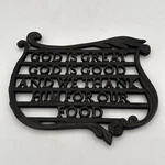 Vintage Wilton Trivet Dark Cast Iron God Is Great Thank Him Food Kitchen Prayer. Fixed Price $16.65.