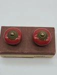 World Market 2 Ceramic Cabinet Knobs Drawer Pulls Red Brass India. Fixed Price $12.99.