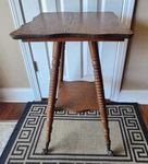 29" Antique Oak Wood Square Parlor / Side Table With Glass Claw Feet Turned Legs. Fixed Price $149.99.