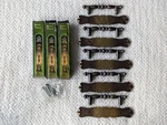 5 Vtg Amerock Carriage House Drawer Pull Handles With Backplates, Antique Brass. Fixed Price $34.99.