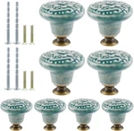 8PCS Green Ceramic Knobs, Vintage Kitchen Cabinet Pulls, Retro Dresser. Fixed Price $13.40.