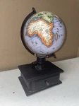 World Globe On Wood Base W/ Drawer- 8" D- Brass Accent Knob- From India. Fixed Price $19.99.