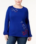 Charter Club Women's Embroidered Pull Over Sweater Bright Sapphire Size Xxl. Fixed Price $17.46.