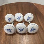 Set Of 6 Vintage Blue Flower Floral White Porcelain Ceramic Drawer Pull Knobs. Fixed Price $24.00.