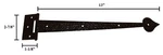 13" Strap Hinge Spear Acorn / Heart Cabinet Door Gate Black Hammered Finish. Fixed Price $47.40.