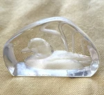 Vtg Maleras Lead Crystal Glass Etched Duck Small Paperweight Oval 2.5" X 1.5". Fixed Price $7.75.
