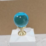 Sky Blue Crystal Knobs Brass Base Round Beacon Spherical Gold 1-INCH Diameter. Fixed Price $14.25.