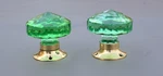 Vtg Crystal Green Faceted Cut Glass Door Drawer Knob Handle Pull 3" 2PC. Fixed Price $59.00.