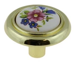 (5 Pack) 1-1/4 Inch Ceramic Flowers Knob White With Polished Brass. Fixed Price $10.11.