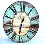 Vintage Creative Co-op Wall Clock Wood Turquoise Antique 29" Oval Silent. Fixed Price $29.50.