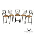 Charleston Forge Set Of Five Wrought Iron Swivel Bar Stools. Fixed Price $1695.00.