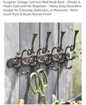 Sungmor Ornate Cast Iron Wall RACK-4 Hooks-hardware Included-new Open Box. Fixed Price $20.00.