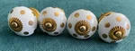 4 Light White Gold Polka-dot Ceramic Drawer Knobs Pulls Cabinet New 3" X 1.5". Fixed Price $13.99.