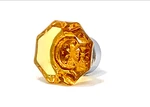Rousso's Reproductions Two Amber Glass Pulls With Shiny Chrome Base. Fixed Price $18.99.