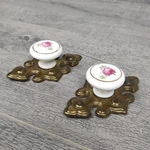 2 Vintage Kbc Keeler Brass Drawer/door Porcelain Rose Knobs & Backplates N5930. Fixed Price $24.50.