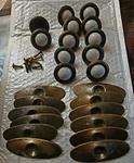 (11) National H6-3785-001 White Porcelain 1940 Pull Knob Brass Backplate Drawer. Fixed Price $66.00.