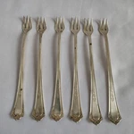 Vintage 6-PC Continental 1886 Silver Plate Cocktail Forks "three" Pattern Ornate. Fixed Price $59.99.