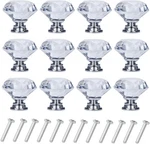 Crystal Cabinet Knobs 12 Pack Diamond Glass 30MM Drawer Pulls Silver. Fixed Price $18.99.
