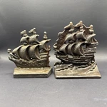 Mismatched Antique 1920S Cast Iron Ship Bookends Eclectic Nautical Pair Patina. Fixed Price $18.95.