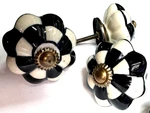 Set 2 M. Childs Petal Knobs Courtly Checkered Black White Hardware Drawer Pulls. Fixed Price $29.62.