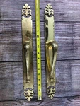 Brass Door Pulls Victorian Fleur-de-lis Polished Finish Pair 17". Fixed Price $150.00.