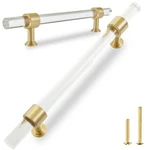 Qogrisun 5-PACK Acrylic Cabinet Pulls W/ Brass Base, Gold Modern Drawer Handle. Fixed Price $44.98.