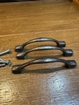 6 Hammered Bronze Mcm Style Curved Arched Drawer Pulls Hole To 3" Length 4". Fixed Price $12.74.