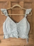 Guess Arielle Light Blue Cotton Eyelet Crop Top Ruffle Straps M(292). Fixed Price $14.78.