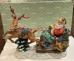 Vintage 1993 Enesco Santa W/ Sleigh Reindeer Christmas Resin Figurine 629219. Fixed Price $29.99.