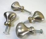 Vtg Satin Nickel Teardrop Knobs Set 4PC Dresser Drawer Cabinet. Fixed Price $9.75.