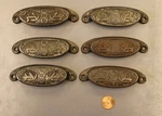 04/13 Set Of 6 Authentic Antique Iron Drawer Pulls, Victorian Hardware, Eastlake. Fixed Price $59.95.