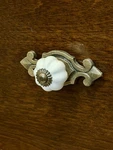 Antique White Porcelain Brass Drawer Pull Knob Ornate Decorative Hardware. Fixed Price $12.99.