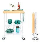 Origami Folding Kitchen Island Cart Wheeled Wood Top Bar White Portable 25X20X36. Fixed Price $160.00.