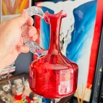 Vtg Handblown Cranberry Glass Decanter Clear Textured Handle W/ Stopper Eclectic. Fixed Price $88.99.