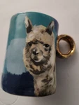 Anthropologie Blue Llama Mug Gold Handle Ceramic Glossy Finish Animals Theme. Fixed Price $20.00.