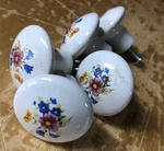 Lot Of 5 Vtg Amerock Liberty Floral On White Cabinet Pull Round Ceramic. Fixed Price $12.75.
