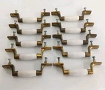 10 Vintage Amerock Cabinet Pulls N131-27 Brass & White Ceramic 4" Centers Usa. Fixed Price $65.00.