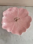 Calif Pottery Ceramic Handled Pink Dish. Mid-century. 12 1/2"ACROSS Top. Fixed Price $32.00.