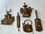 Midwest Brand Cast Iron Kitchen Wall Decor Vtg 5PCS Tea Pot Rolling Pin Butter. Fixed Price $20.00.