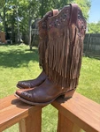 Corral Vintage Sierra Fringe Studded Brown Leather Cowboy Boots Women's 8.5. Fixed Price $125.00.