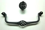 Italy Set Twisted Spiral Black Wrought Iron Birdcage Pulls Knob Drop Bail Handle. Fixed Price $7.50.
