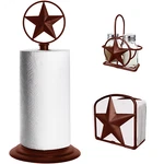 Brown Rustic Texas Star Paper Towel, Napkin, Salt And Pepper Holder, Kitchen Set. Fixed Price $56.97.