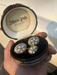 Vtg Marco Polo Cufflinks Tie Pin Chain T-bar Box Set Painted Dreft Ceramic W. Fixed Price $25.00.